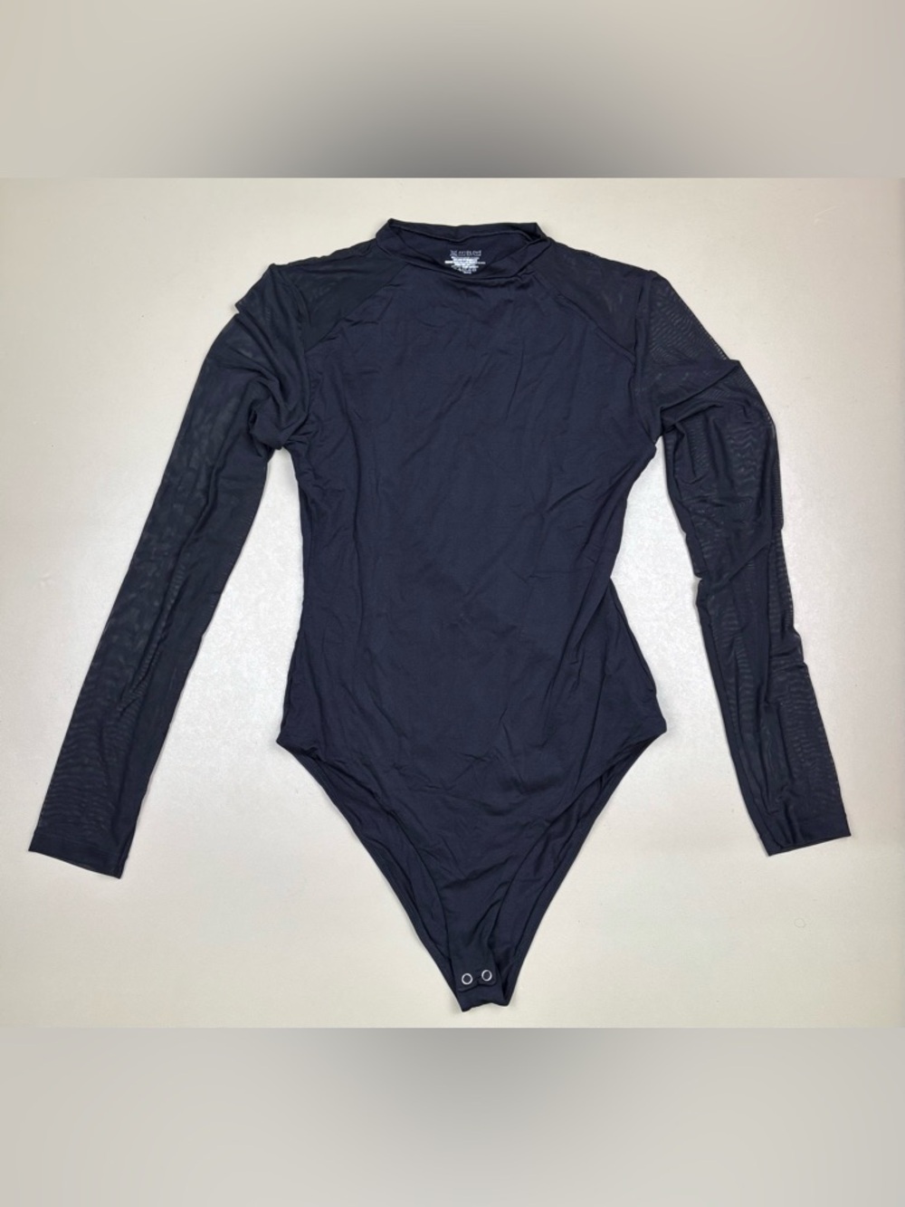 Avidlove Mesh Sleeve Bodysuit Black Long Sleeve Snap Bottom Medium
